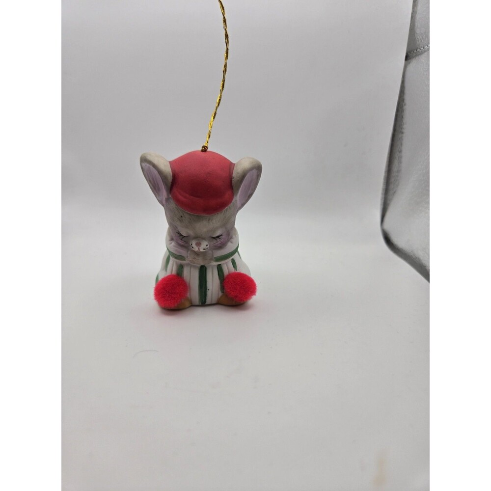 Vintage 80's Jasco Jolly Jingles MOUSE BELL Christmas Ornament Bisque Porcelain